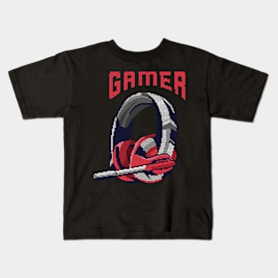 Gamer Pixel Headset - low-bit graphics - gift Kids T-Shirt